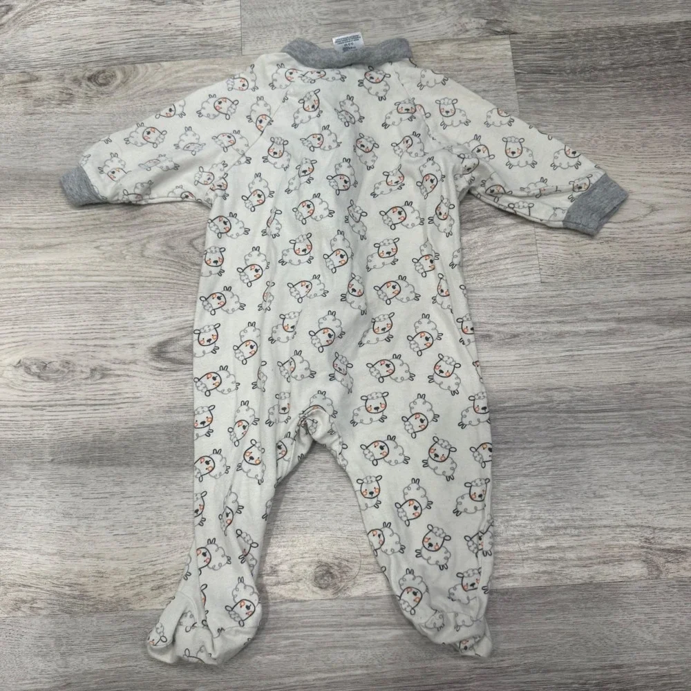 Gerber Organic Cotton Sheep Print Footed Sleeper Gray White 0-3 Months AA3